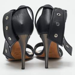 Alexander McQueen Black Leather Lana Razor Ankle Strap Sandals Size 39.5