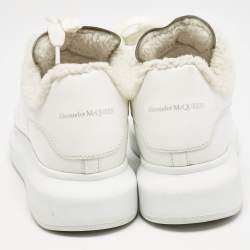 Alexander McQueen White Fur and  Leather Oversized  Sneakers Size 40