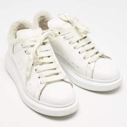 Alexander McQueen White Fur and  Leather Oversized  Sneakers Size 40