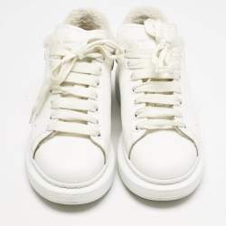 Alexander McQueen White Fur and  Leather Oversized  Sneakers Size 40