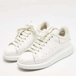 Alexander McQueen White Fur and  Leather Oversized  Sneakers Size 40