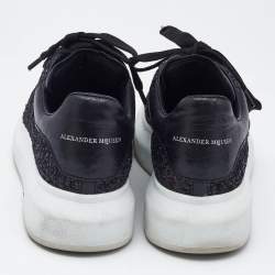 Alexander McQueen Black Glitter and Leather Oversized Low Top Sneakers Size 36
