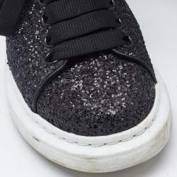 Alexander McQueen Black Glitter and Leather Oversized Low Top Sneakers Size 36