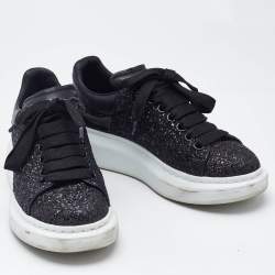 Alexander McQueen Black Glitter and Leather Oversized Low Top Sneakers Size 36