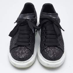 Alexander McQueen Black Glitter and Leather Oversized Low Top Sneakers Size 36