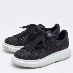 Alexander McQueen Black Glitter and Leather Oversized Low Top Sneakers Size 36