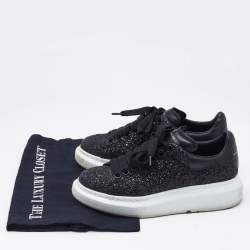 Alexander McQueen Black Glitter and Leather Oversized Low Top Sneakers Size 36