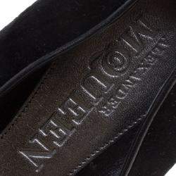 Pre Owned Alexander McQueen Black Velvet Skull Embroidered Smoking Slippers Size 38.5