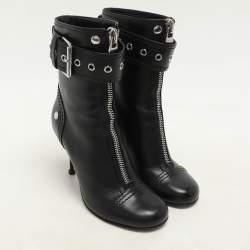 Alexander McQueen Black Leather Ankle Length Boots Size 36
