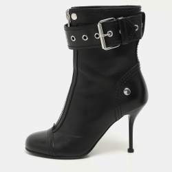 Alexander McQueen Black Leather Ankle Length Boots Size 36