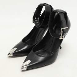 Alexander McQueen Black Leather Punk Ankle Strap Pumps Size 36