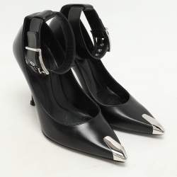 Alexander McQueen Black Leather Punk Ankle Strap Pumps Size 36