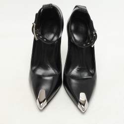 Alexander McQueen Black Leather Punk Ankle Strap Pumps Size 36