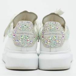 Alexander McQueen White Leather Crystal Embellished Larry Sneakers Size 37