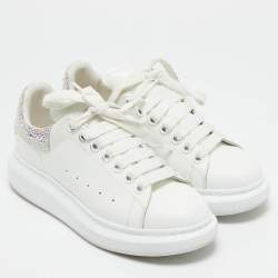 Alexander McQueen White Leather Crystal Embellished Larry Sneakers Size 37
