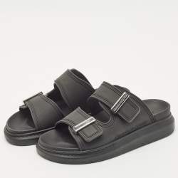 Alexander McQueen Black Rubber Hybrid Flat Slides Size 36