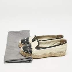 Alexander McQueen Beige/Black Leather Studded Espadrille Flats Size 37