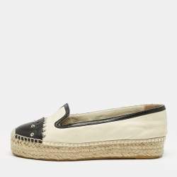Alexander McQueen Beige/Black Leather Studded Espadrille Flats Size 37