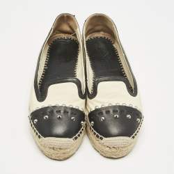 Alexander McQueen Beige/Black Leather Studded Espadrille Flats Size 37