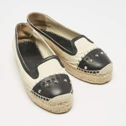 Alexander McQueen Beige/Black Leather Studded Espadrille Flats Size 37