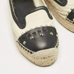 Alexander McQueen Beige/Black Leather Studded Espadrille Flats Size 37