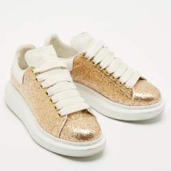 Alexander McQueen White/Gold PVC and Leather Oversized Sneakers Size 37.5