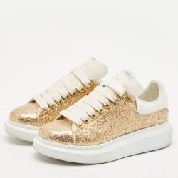 Alexander McQueen White/Gold PVC and Leather Oversized Sneakers Size 37.5