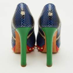 Alexander McQueen Multicolor Python Crystal Skull Peep Toe Pumps Size 36