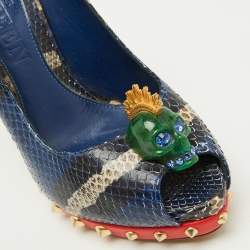 Alexander McQueen Multicolor Python Crystal Skull Peep Toe Pumps Size 36