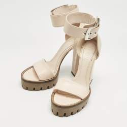 Alexander McQueen Light Blush Pink Leather Ankle Strap Platform Sandals Size 38