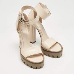 Alexander McQueen Light Blush Pink Leather Ankle Strap Platform Sandals Size 38