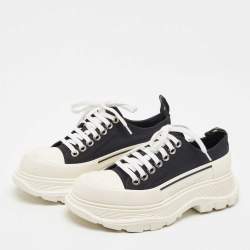 Alexander McQueen Black/White Canvas and Rubber Tread Slick Sneakers Size 38