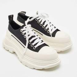 Alexander McQueen Black/White Canvas and Rubber Tread Slick Sneakers Size 38