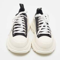 Alexander McQueen Black/White Canvas and Rubber Tread Slick Sneakers Size 38