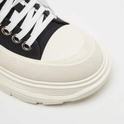 Alexander McQueen Black/White Canvas and Rubber Tread Slick Sneakers Size 38