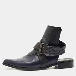 Alexander McQueen Black/Blue Leather Grace Ankle Length Boots Size 38