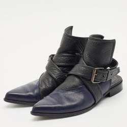 Alexander McQueen Black/Blue Leather Grace Ankle Length Boots Size 38