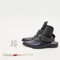 Alexander McQueen Black/Blue Leather Grace Ankle Length Boots Size 38