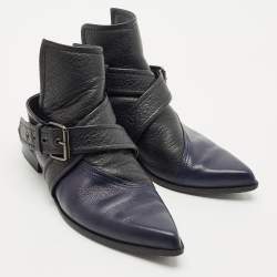 Alexander McQueen Black/Blue Leather Grace Ankle Length Boots Size 38