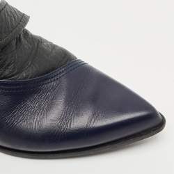 Alexander McQueen Black/Blue Leather Grace Ankle Length Boots Size 38