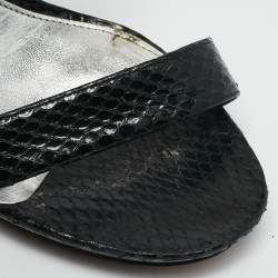Alexander McQueen Black Snakeskin Leather Crystal Embellished Ankle Cuff Sandals Size 36