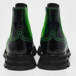 Alexander McQueen Black/Green Leather Wander Chelsea Ankle Length Boots Size 38