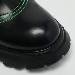 Alexander McQueen Black/Green Leather Wander Chelsea Ankle Length Boots Size 38