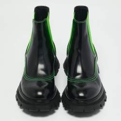 Alexander McQueen Black/Green Leather Wander Chelsea Ankle Length Boots Size 38