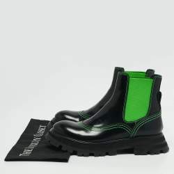 Alexander McQueen Black/Green Leather Wander Chelsea Ankle Length Boots Size 38