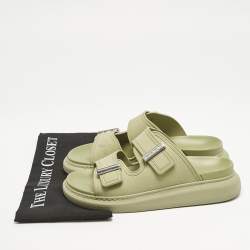 Alexander McQueen Green Rubber Logo Embossed Slide Sandals Size 40