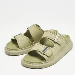 Alexander McQueen Green Rubber Logo Embossed Slide Sandals Size 40