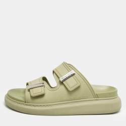 Alexander McQueen Green Rubber Logo Embossed Slide Sandals Size 40