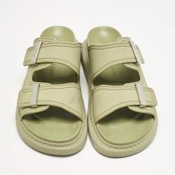 Alexander McQueen Green Rubber Logo Embossed Slide Sandals Size 40