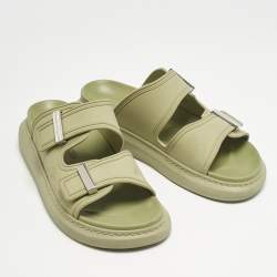 Alexander McQueen Green Rubber Logo Embossed Slide Sandals Size 40